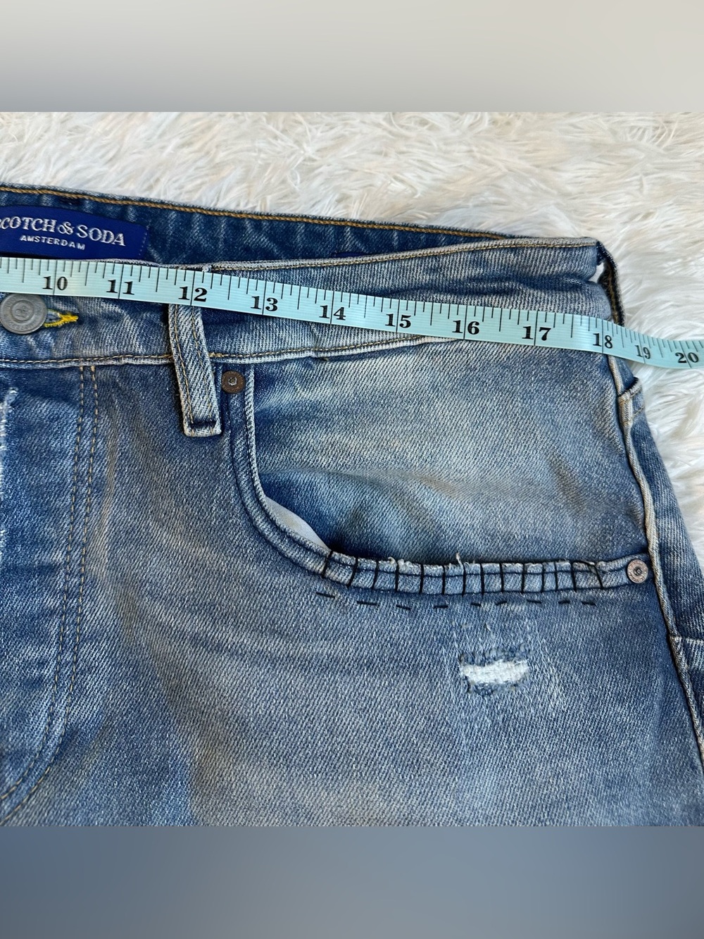Scotch & Soda "The Zee" Distressed Button Fly Jeans 36x32 Stitch Detail Denim - Picture 6 of 10